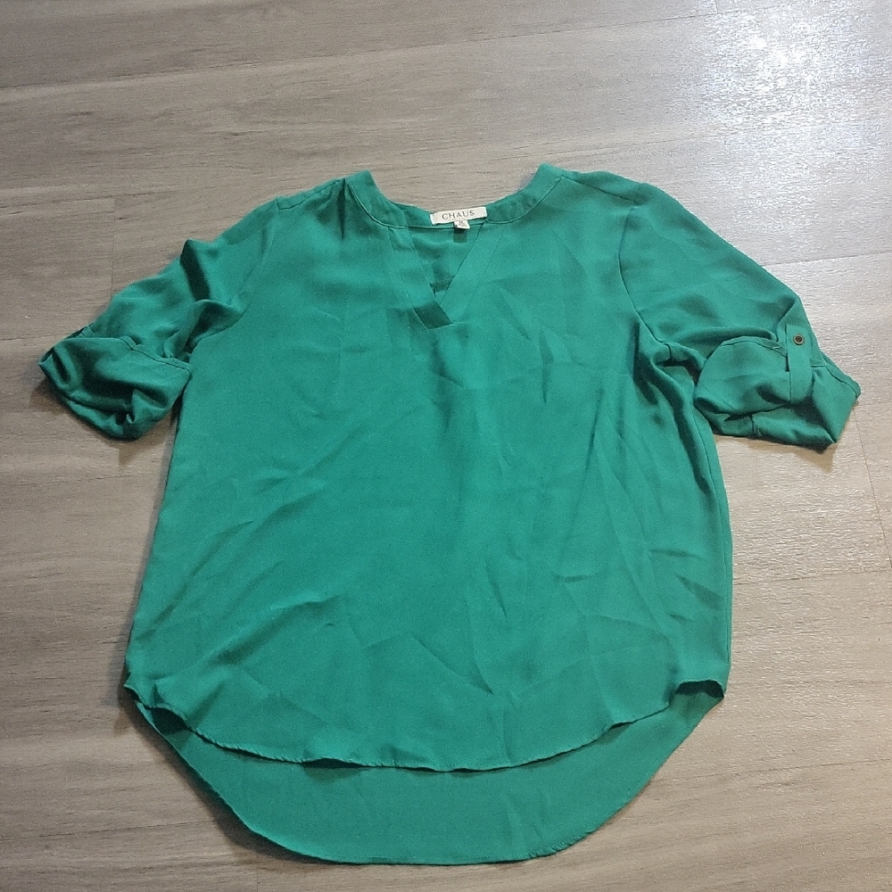 Chaus Teal Green Notch-Neck Blouse